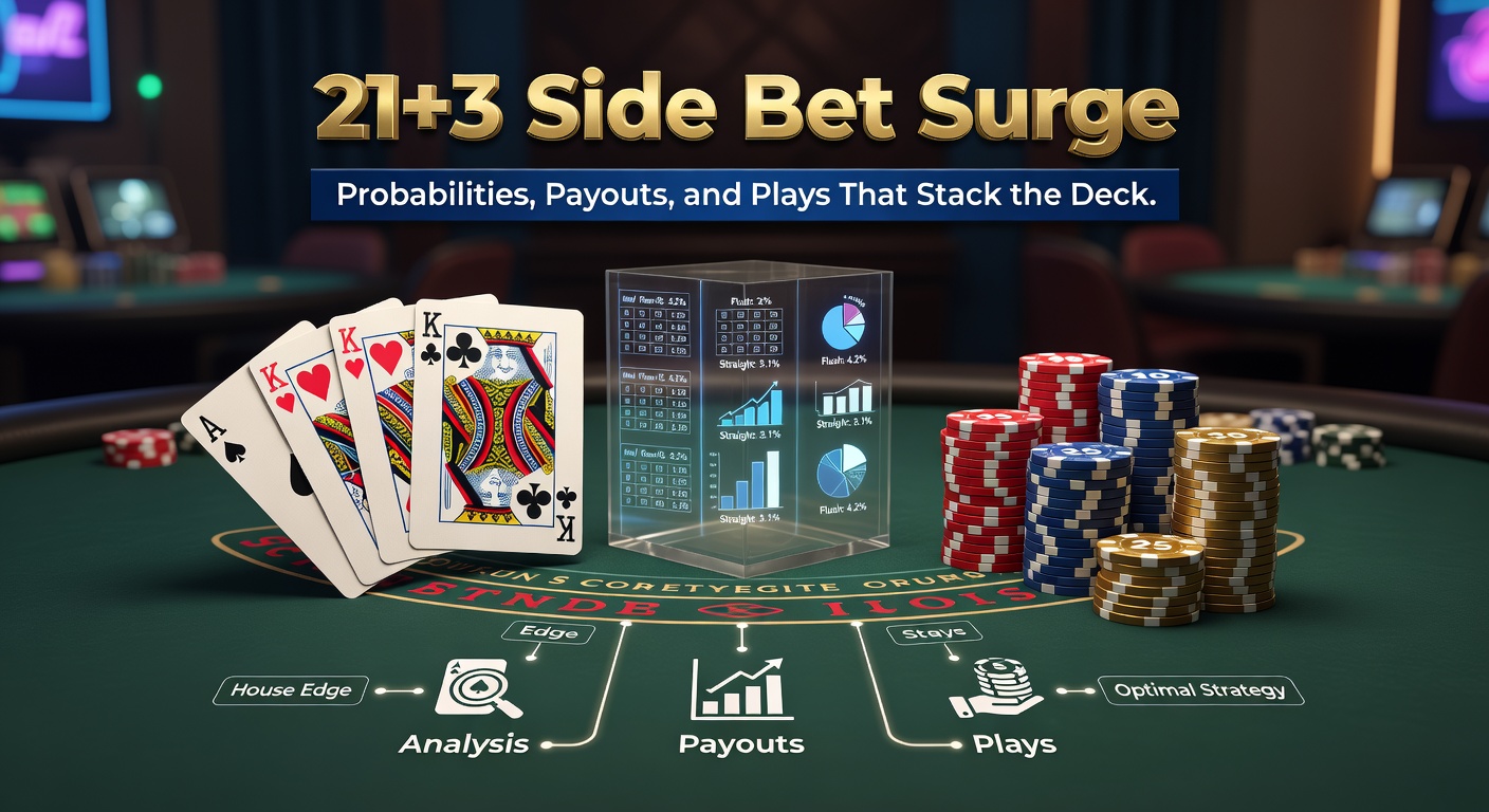Grafiek met uitbetalingstabel en pokerhandcombinaties van de 21+3 side bet in blackjack