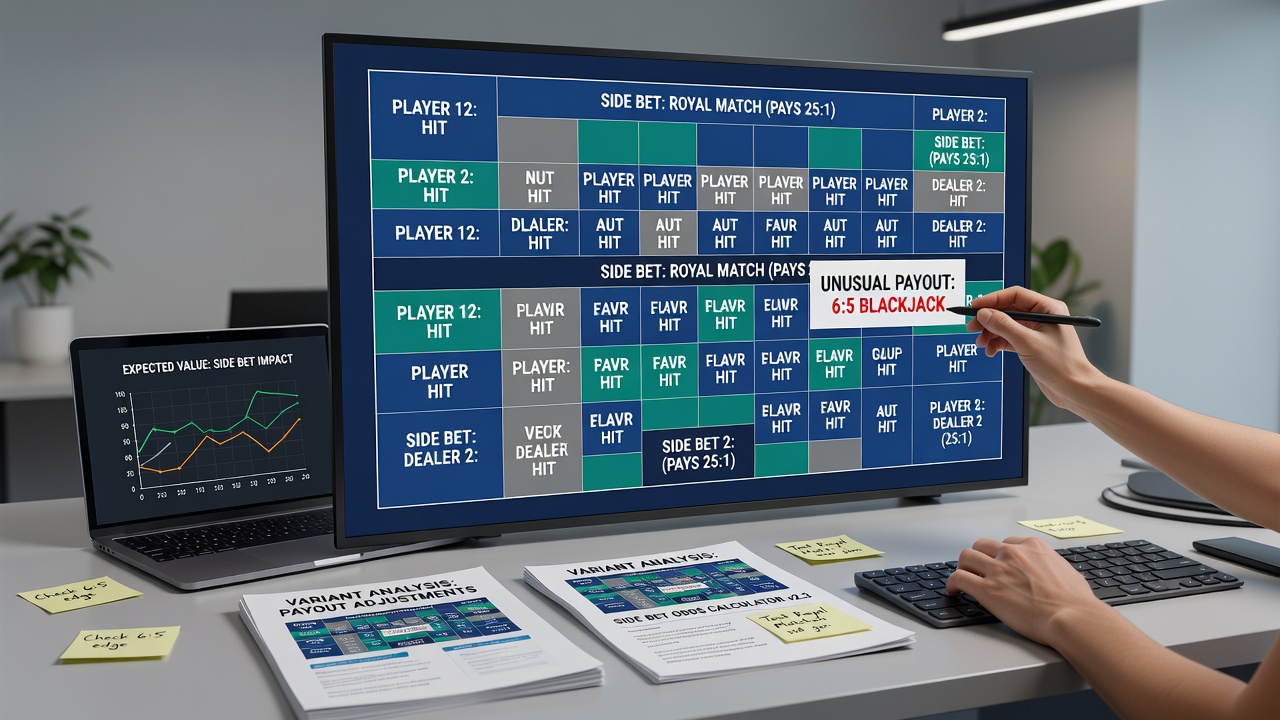 Voorbeeld van side bet integratie in blackjack strategie met payout diagrammen