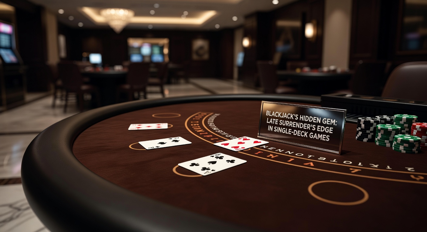 Grafiek met huisvoordelen voor verschillende blackjack-varianten, highlightend het verschil met en zonder late surrender in single-deck spellen, inclusief balken voor strategie-impact