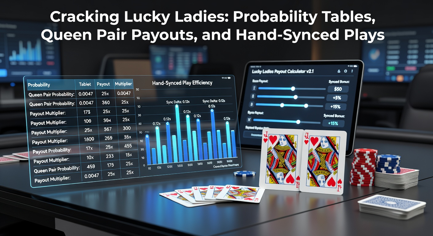 Uitsnede van een blackjacktafel met Lucky Ladies side bet, waar een speler inzet op een paar koninginnen naast de hoofdhand