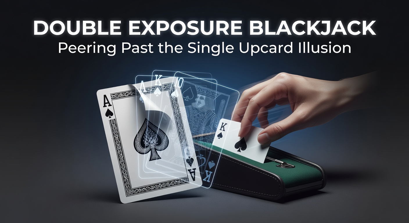 Tafel met Double Exposure Blackjack waar beide dealerkaarten zichtbaar zijn, spelers analyseren hun opties zorgvuldig