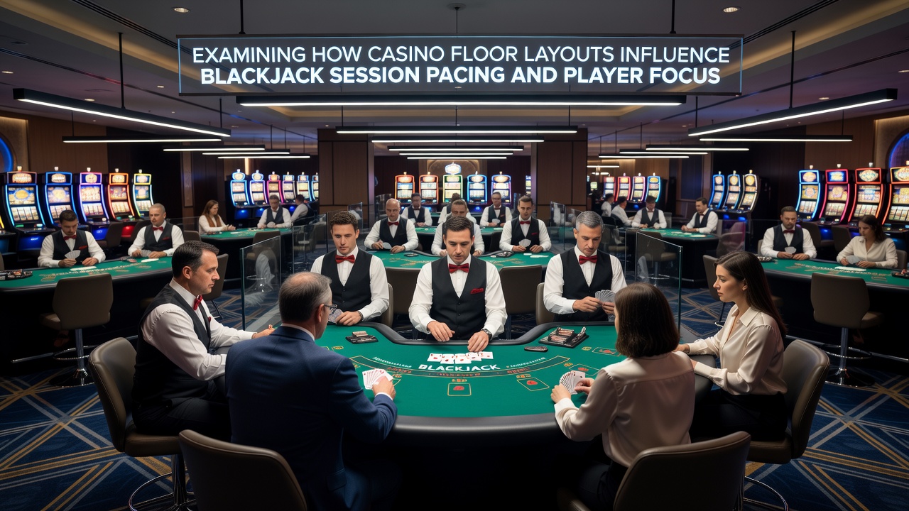 Detailopname van een blackjack tafel omgeving met spelers en omringende vloerindeling elementen