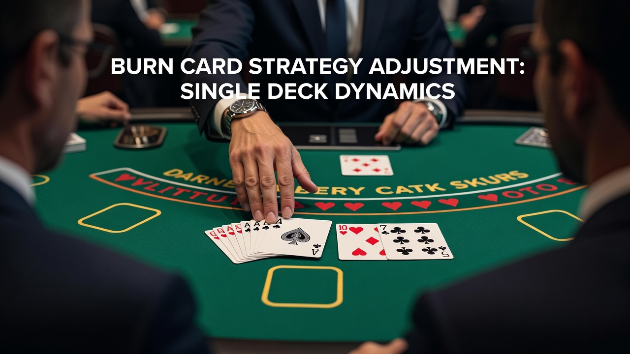 Close-up van burn cards en strategiekaarten tijdens single deck blackjack