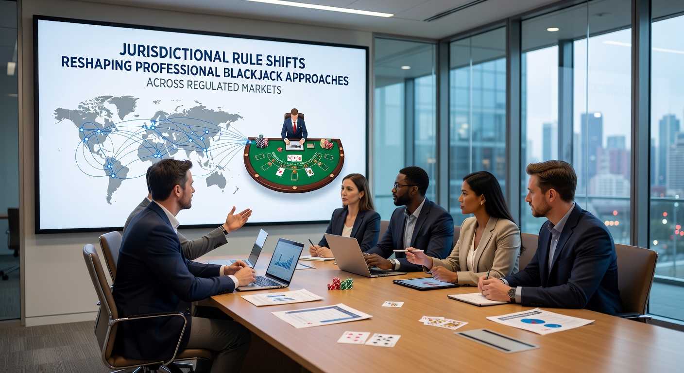 Professionele blackjackspeler die kaarten telt aan een tafel met zichtbare regelwijzigingen en casino-toezicht