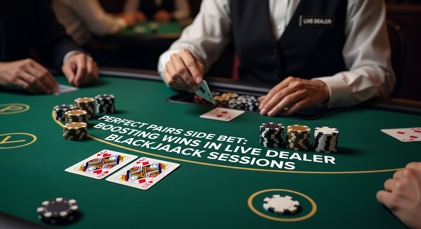 Speler plaatst Perfect Pairs side bet aan live blackjack tafel met dealerkaarten zichtbaar