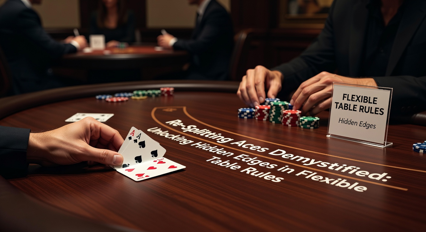 Grafiek met house edge-vergelijkingen voor blackjackvarianten met en zonder re-splitting aces, gebaseerd op probabilistische modellen