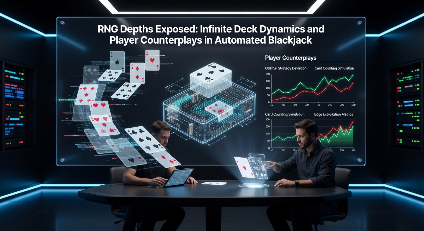 Grafiek met RNG-simulatiecurves voor blackjackhanden, illustrerend variance in oneindige dekken versus finite schoenen
