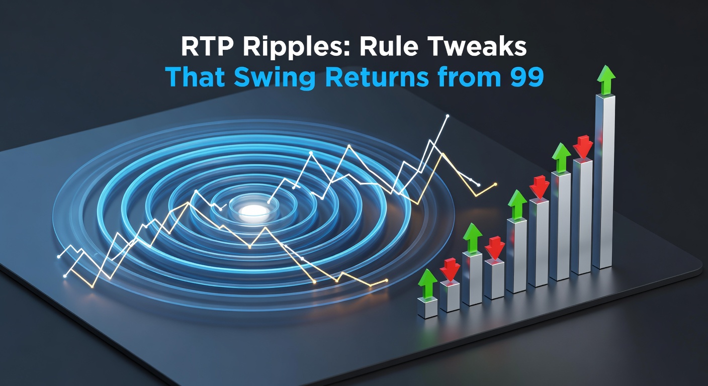 Grafiek met RTP-schommelingen door blackjack-regelveranderingen, tonen lijnen die van 99,5% naar 98,5% dalen bij variaties in dealerregels en split-opties