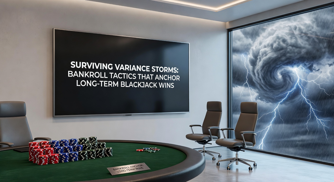 Voorbeeld van een bankroll-progressiecurve in blackjack, met een stabiele opwaartse trend na het overwinnen van meerdere variance-dalingen