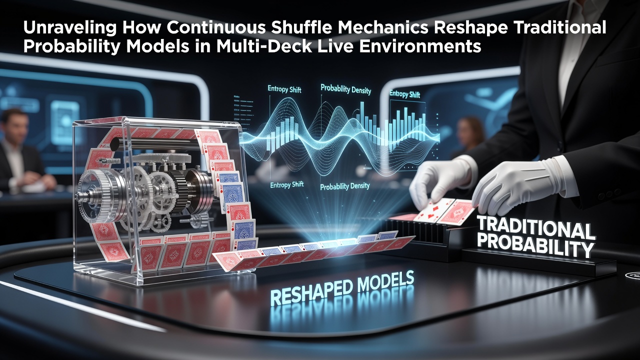 Continue shuffle machine in actie aan een live blackjack tafel met meerdere decks